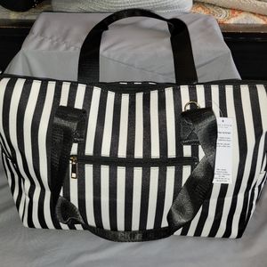 Alice + Olivia DUFFLE BAG White + Black Positano Stripe NEW WITH TAGS Polyester